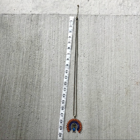 Peacock necklace Blues and Orange, gold metallic - Picture 7 of 8